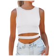 thumbnail image 1 of Toimothcn Tank Tops For Women Summer Solid Color Crop Tops Sleeveless Racerback Crew Neck Stretchy Tank Top Comfy Women's Dailywear, 1 of 7