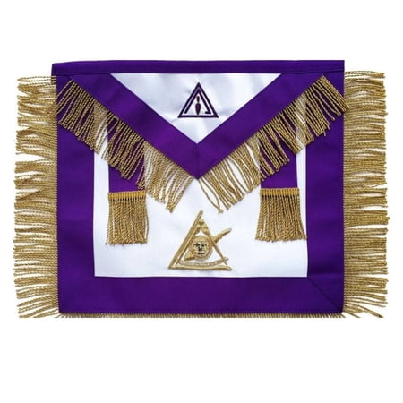 PAST ILLUSTRIOUS MASTER COUNCIL APRON - PURPLE HAND EMBROIDERY & FRINGE TASSELS MASONIC PAST ILLUSTROUS MASTER APRON WITH FLAP
