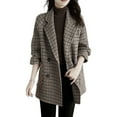 thumbnail image 2 of BAETEUY Women Lapel Jacket Houndstooth Tweed Blazer Coat Vintage Long, 2 of 7