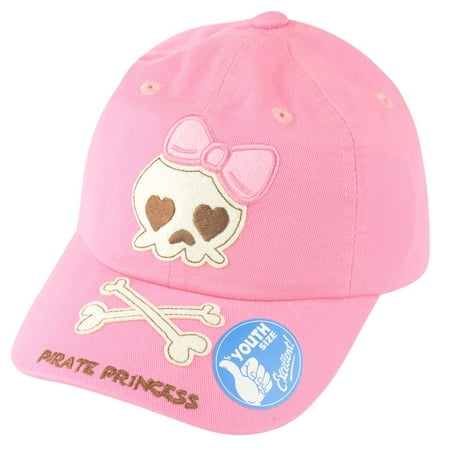 Pirate Princess Pink Skull Girls Youth Relaxed Slouch  Hat Cap Adjustable