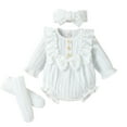 thumbnail image 1 of WRKEKC Infant Ruffle Knit Romper Set Matching Headband Button Front Thickened Warm Snug Comfortable Fitting Fall Winter Jumpsuit for Boys and Girls 0-12 Months, 1 of 9