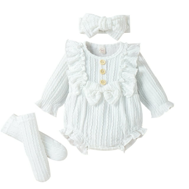 WRKEKC Infant Ruffle Knit Romper Set Matching Headband Button Front Thickened Warm Snug Comfortable Fitting Fall Winter Jumpsuit for Boys and Girls 0-12 Months