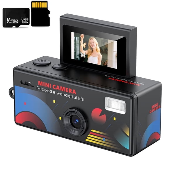 2026 Mini Thumb Digital Cámara, Pantalla Abatible de 0.96 Pulgadas, Flash Integrado, Gran Angular de 130, Cámara Digital Vintage Diminuta HD 1080P para Principiantes, Adolescentes y Adultos, con