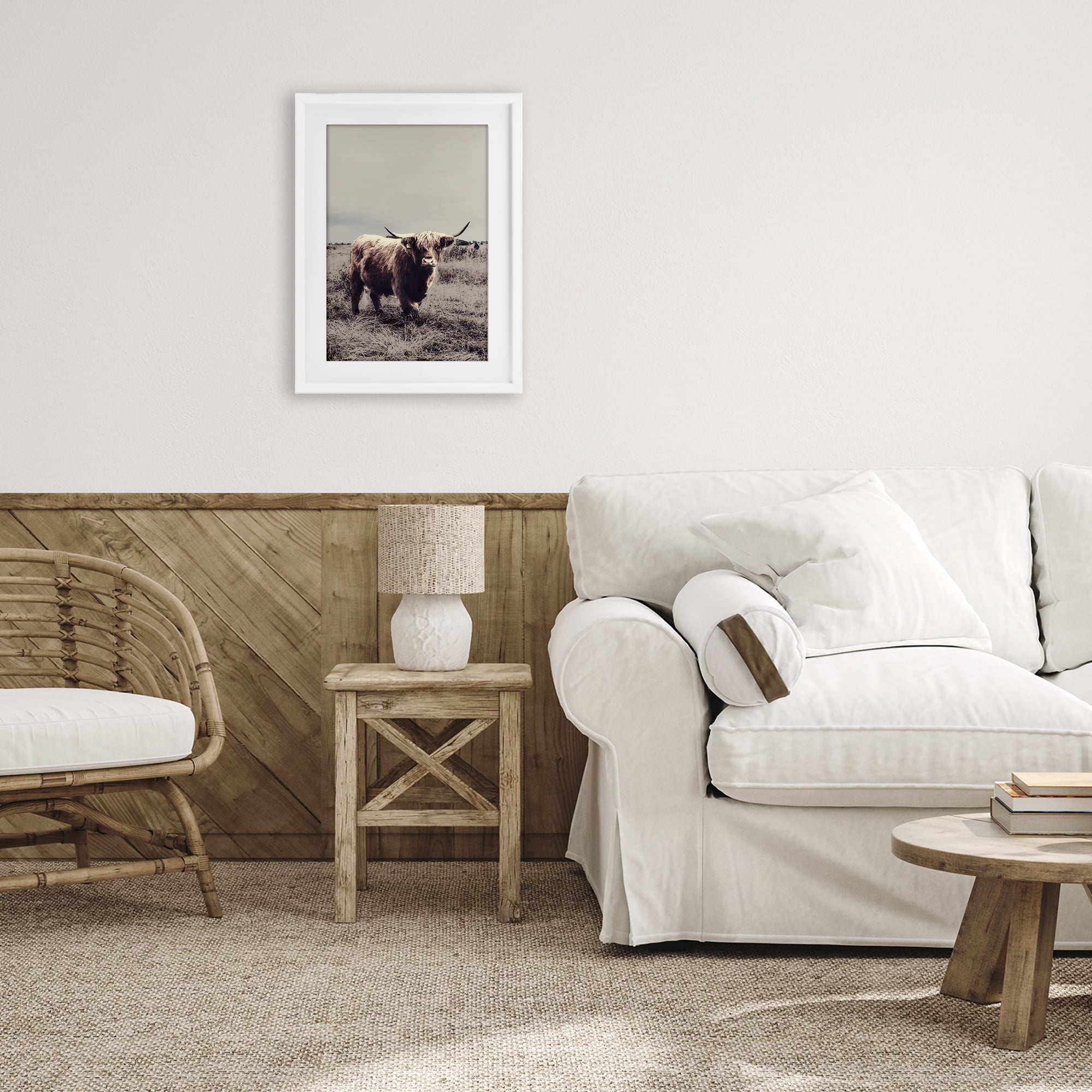 Stupell Industries Horned Cattle in Pasture White Framed Print Under Glass, design by SD Graphics Studio