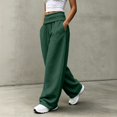 thumbnail image 4 of Wide Leg Sweatpants For Women Solid Tone Fold Over Waistband Pants Adjustable Drawstring Relaxed Fit Casual Sport Trousers, 4 of 6