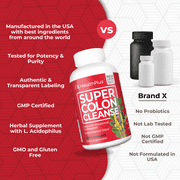 Health Plus Super Colon Cleanse 120 Day Supply of Gentle Gut Cleanse Detox, Psyllium Husk, Probiotics for Constipation Relief & Digestive Support, 480 Capsules