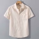 thumbnail image 2 of Camisas de Manga Corta de los Hombres Casual Color Sólido Top de Verano con Solapa, Cómoda Blusa de Nylon de Ajuste Suelto, Uso Diario, 2 of 3