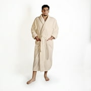 Men's Plush and Absorbent Turkish Cotton Bathrobe by Blue Nile Mills - Large/Extra Large, Cream