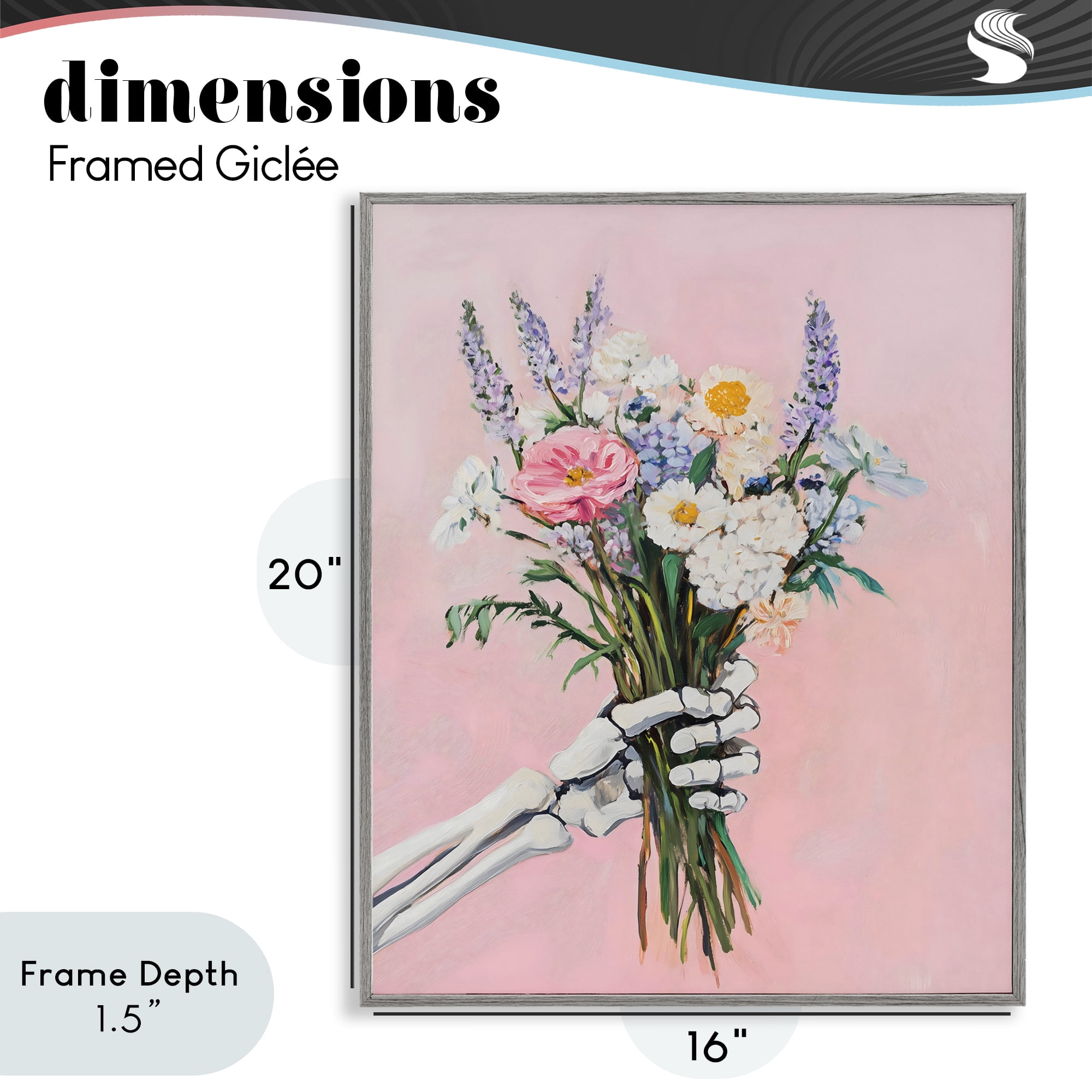 Stupell Industries Skeleton Hand Holding Flowers Gray Framed Giclee Art, design by The Prints Vibe