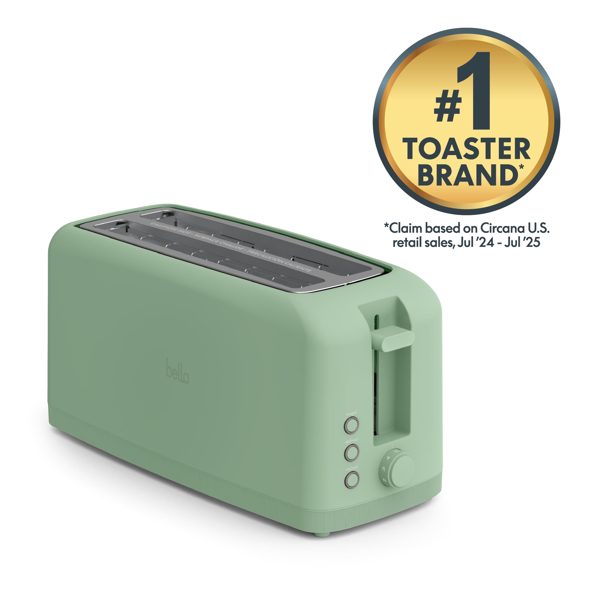 bella 4-Slice Slim Toaster with Extra Long Slot, 6 Setting Shade Control with Reheat & Cancel Buttons, Anti Jam & Auto Shutoff, Seaglass