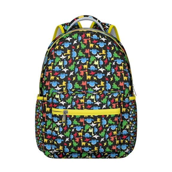 Cute Roaring Dinosaur Backpack for School Student Colorful Watercolor Dino Pattern Funny and Artistic Forest Theme