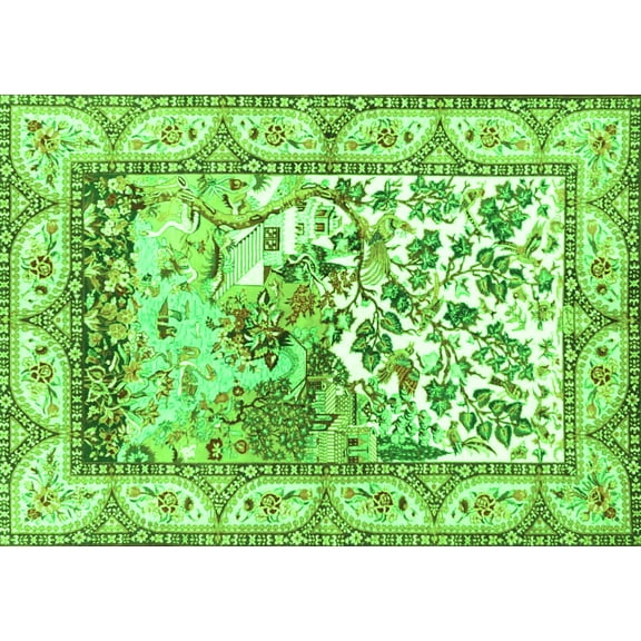 Ahgly Company Indoor Rectangle Animal Green Traditional Area Rugs, 5' x 7'