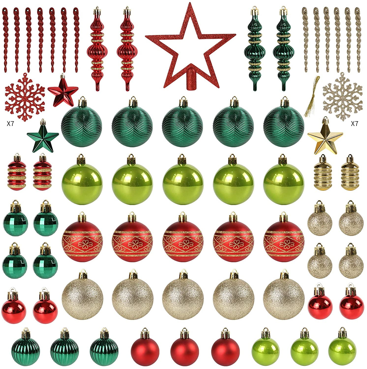 Christmas Tree Decoration Set of 78pcs Christmas Baubles Hanging Ball Ornaments
