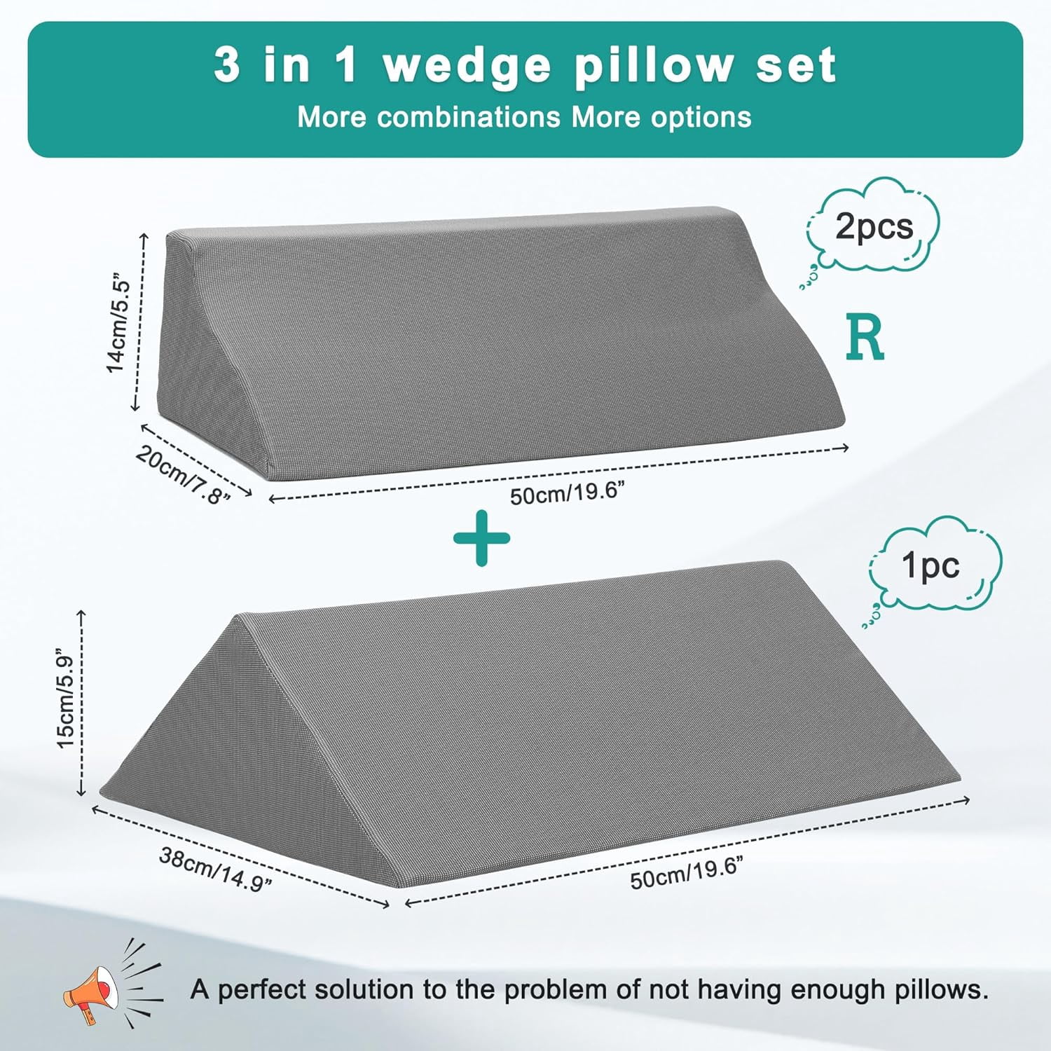 Bed Wedges & Body Positioners (3 in 1), 40 Degree Wedges for Bed Positioning,Positioning Pillows for Elderly, Wedge Pillow for Bed Sores, Side Sleeping, After Surgery, Knees Elevated,Back Pain