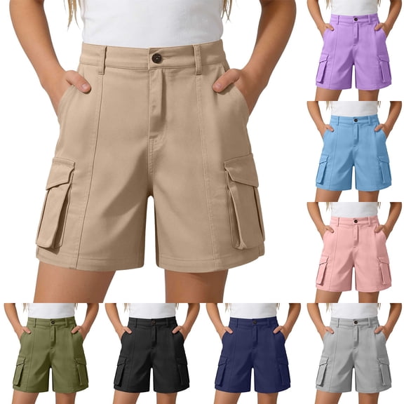 WAVSUF Boys Cargo Shorts, Elastic Waist Classic Fit Multiple Pockets Summer Sports Hiking Shorts Khaki 8