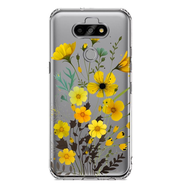 MUNDAZE LG Aristo 5/Phoenix 5/Risio 4 Yellow Summer Flowers Floral Shockproof Clear Hybrid Protective Phone Case Cover