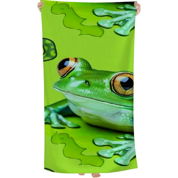 PHYHOO Cartoon Animal Frog Beach Towel Oversized Microfiber Sand Free Beach Towel Quick Dry, Green Frog Lightweight Pool Towels for Adults Travel Towel for Gym Yoga Camp Swim 30x60in