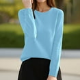 thumbnail image 3 of SGMVNU Sweaters for Women Crewneck Long Sleeve Soft Knit Pullovers Sweater Blouse Fall Dressy Casual Pullover Tops(Light Blue, L), 3 of 5