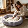 thumbnail image 4 of CSStudio Cozy Hooded Round Pet Bed, Soft Semi-Enclosed Cat Dog Bed, Double Sided Warm Calming Nest Bed for Small Medium Dogs & Cats, Anti- Winter Sleeping Cushion, 4 of 5