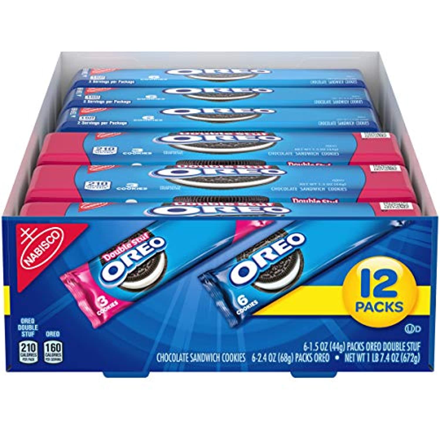 Oreo Chocolate Sandwich Cookies, 12 Snack Packs (6 Original, 6 Double Stuf)
