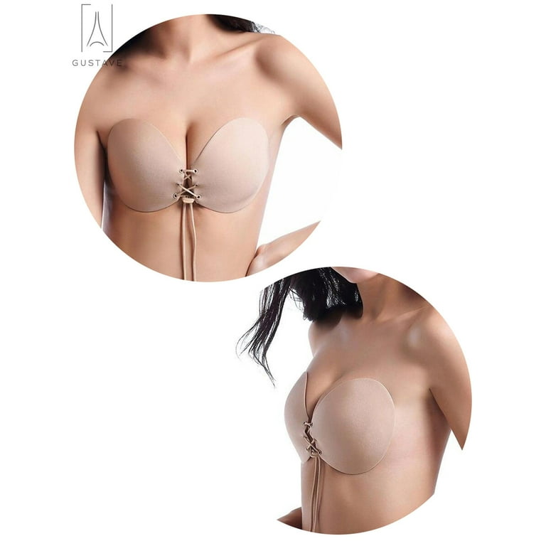 GustaveDesign Women Push Up Strapless Invisible Bra Backless Adhesive Sexy  Seamless Bra Breast Life Nipple Cover A Cup,Skin
