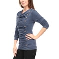 thumbnail image 4 of INSPIRE CHIC Women's Cowl Neck Long Sleeve Top Button Decor Ruched Front Regular Fit Pullover Top L Blue, 4 of 6