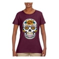 thumbnail image 2 of Wild Bobby Day Of The Dead Sugar Skull Pop Culture Women Graphic Tee, Maroon, 3X-Large, 2 of 5