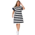 thumbnail image 3 of DARING DIVA Plus Size Tunic Short Sleeve Striped Casual t Shirt Dress 1X Blue, 3 of 7
