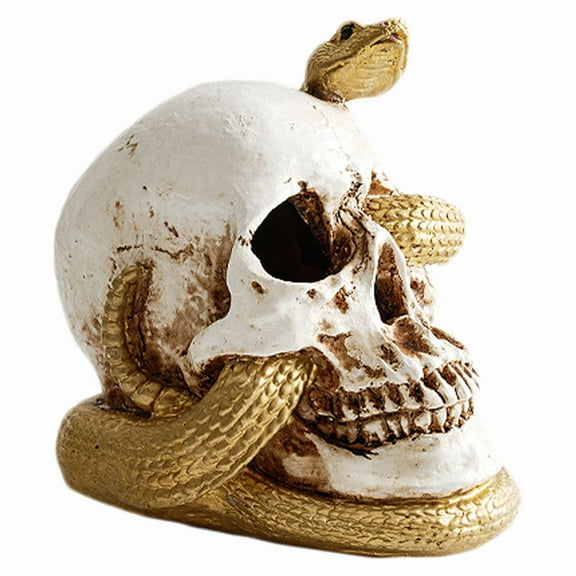 BNNG Snake Cobra Skull Home Tabletop Decorative Resin Small Figurine Statue - Light Up Skull Decoration, Creepy Luminous Face for Haunted House, Party, Scary Atmosphere