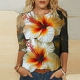thumbnail image 2 of CYMMPU 3/4 Sleeve Blouses for Women Dressy Casual T-Shirts Crew Neck Summer Fashion Shirts Spring Tops Loose Fit Flower Printed Lightweight Basic T-Shirts Multicolor S, 2 of 5
