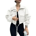 thumbnail image 4 of Spring Fall Women Long Sleeve Turn-down Collar Casual Zipper Jacket Loose Anorak Crop Coat with Pocket, 4 of 4