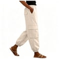 thumbnail image 4 of Danhjin Bermuda Cargo Pants Women, Elastic High Waist Pants Summer Pants Casual Loose Comfy Lightweight Hiking Pants, 4 of 5
