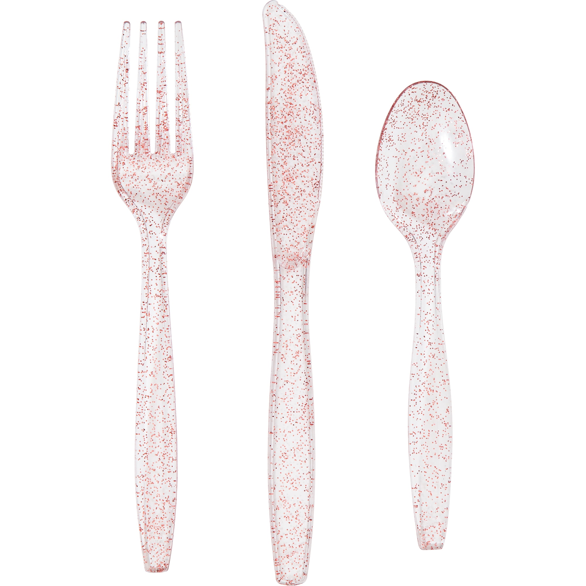 Way to Celebrate! Pink Glitter Plastic Assorted Cutlery Set for Birthday, Party, Girl, Baby Shower, 24 Ct.