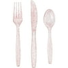 Way to Celebrate Pink Glitter Plastic Assorted Cutlery Set, 24 Count