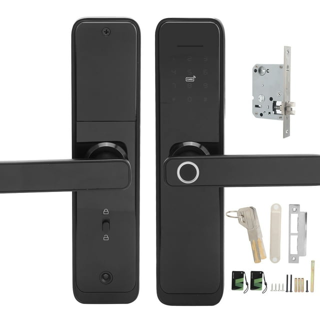 Cerradura de puerta inteligente con huella dactilar, tarjeta, contraseña, desbloqueo, WIFI, manija electrónica con panel táctil retroiluminado para Tuya