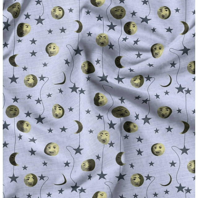 Soimoi Cotton Voile Fabric Moon & Stars Galaxy Print Fabric by Yard 56 Inch Wide