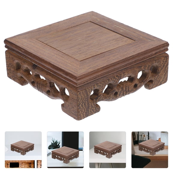 Pyramidti Carved Wood Lifting Base Plant Rack Entryway Decoration Decorative Flower Pot Wood Base Wooden 10X10X3.7CM