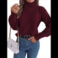 thumbnail image 3 of Suéter de Mujer con Cuello Redondo, Botones Texturizados, Mangas Farol, Jersey de Punto Vino Tinto S, 3 of 10