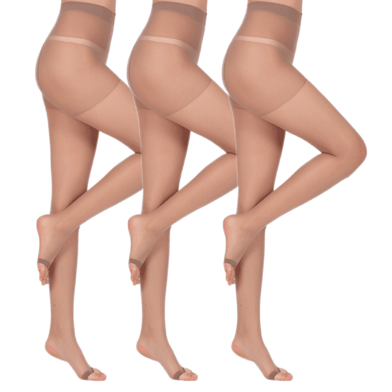 3PCS Women's Control Top Reinforced Toe Silk Reflections Panty Hose 