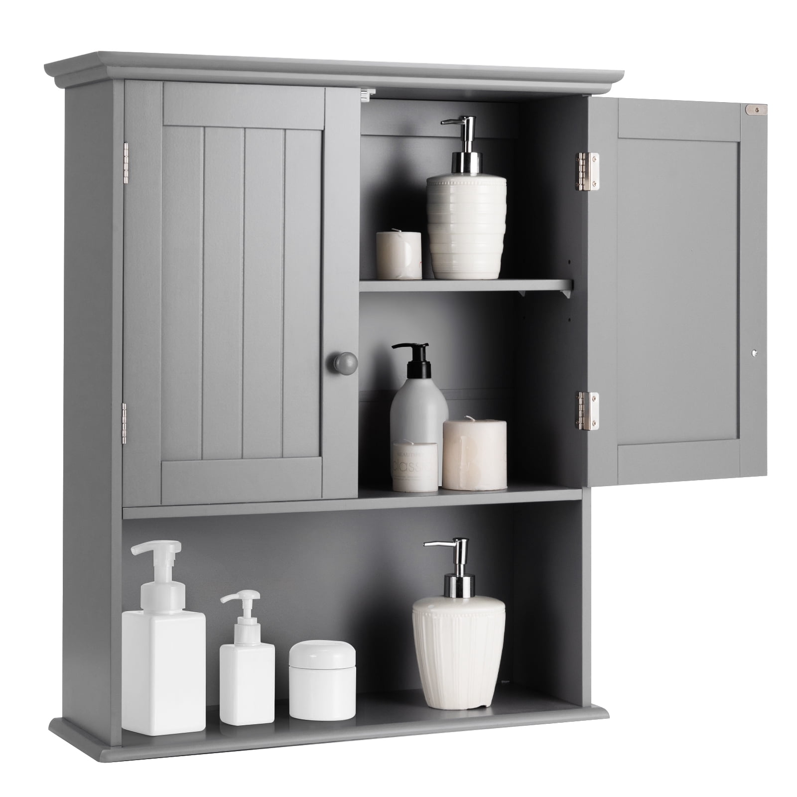 Topbuy Wall Mounted Bathroom Cabinet Medicine Cabinet Storage Organizer with 2 Doors & Adjustable Shelf Grey