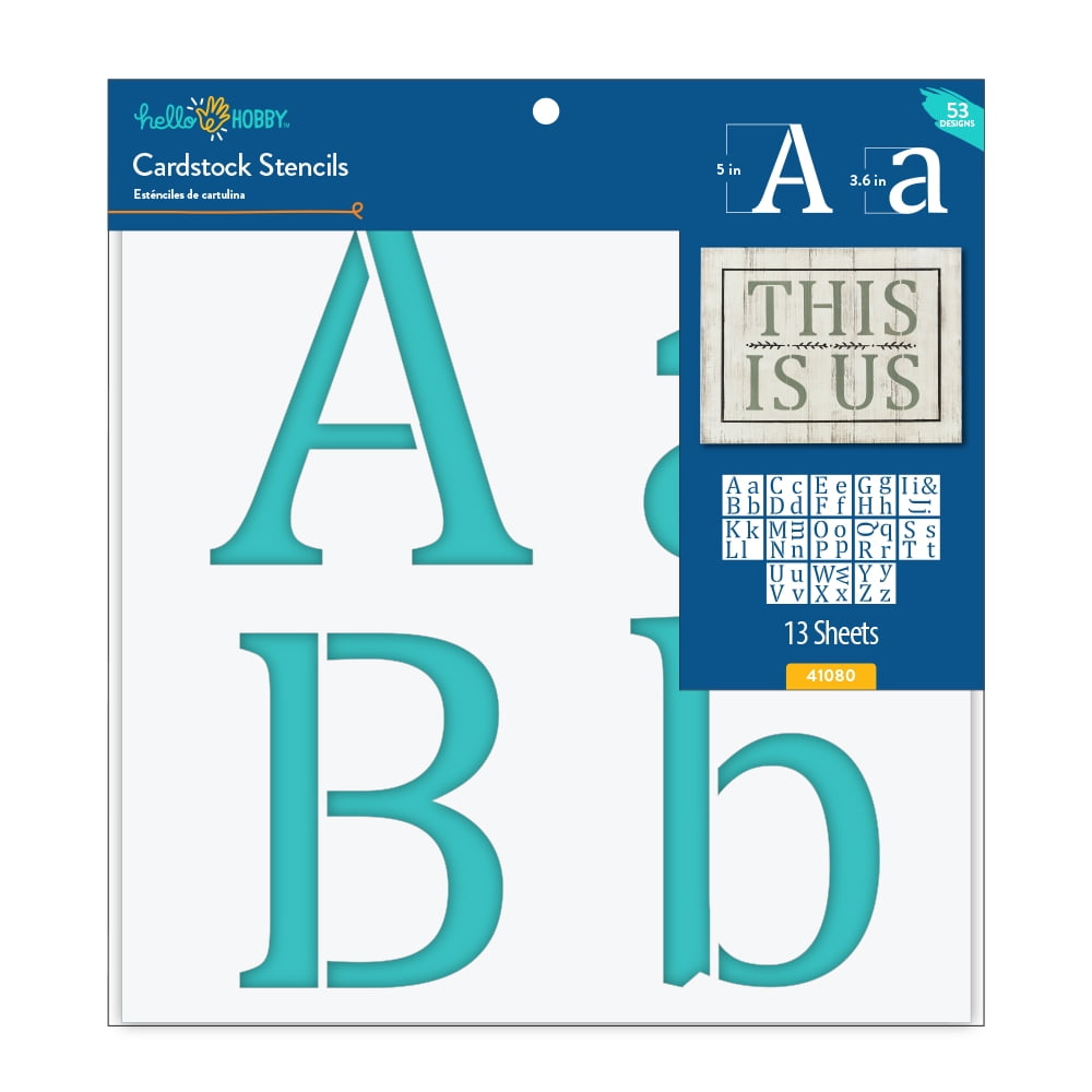 Hello Hobby Cardstock Stencils, Value Pack, Large Alphas & Numbers Serif Type, 5” & 3.6", 53 Pcs