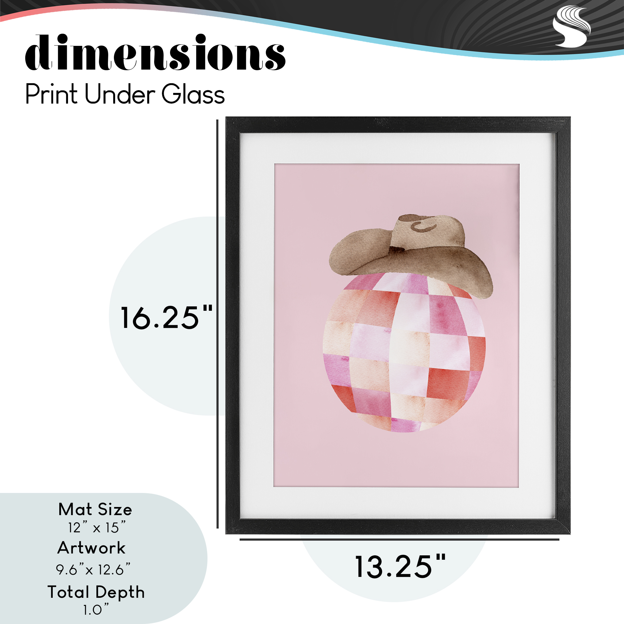 Rosy Disco Cowgirl Hat Black Framed Print Under Glass, design by Nina Jacobs