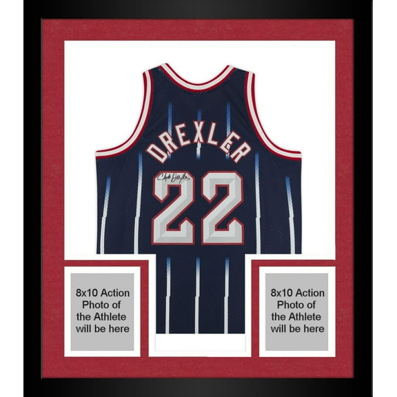 Framed Clyde Drexler Houston Rockets Autographed Navy 1996-97 Mitchell & Ness Replica Jersey - Fanatics Authentic Certified