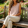 thumbnail image 5 of COMVALUE Womens Linen Cotton Flowy Tank Tops Oversized Sleeveless Gauze Shirts Button Down Summer Loose Lightweight Casual Cami Pink for Size S, 5 of 7
