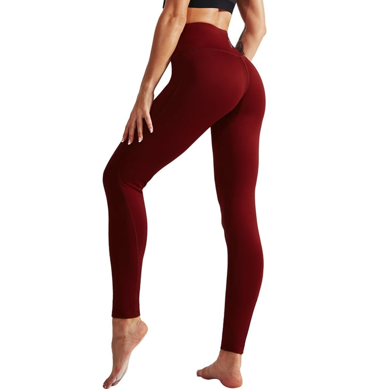 NELEUS Womens High Waist Running Workout Yoga Leggings with  Pockets,Black+Red,US Size 2XL 