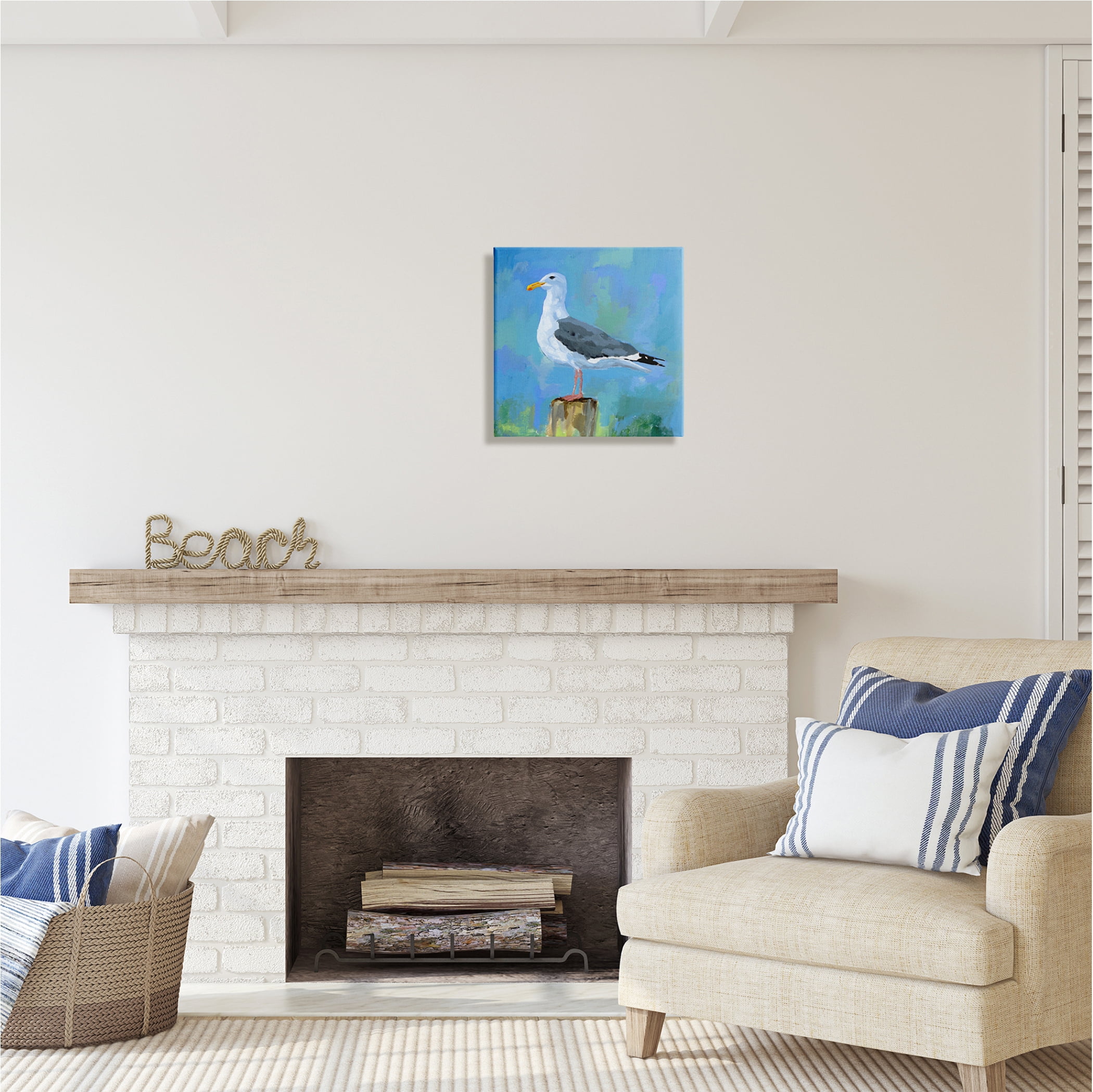 Stupell Industries Coastal Seagull Painting Animals & Insects Painting Gallery Wrapped Canvas Print Wall Art, 17 x 17