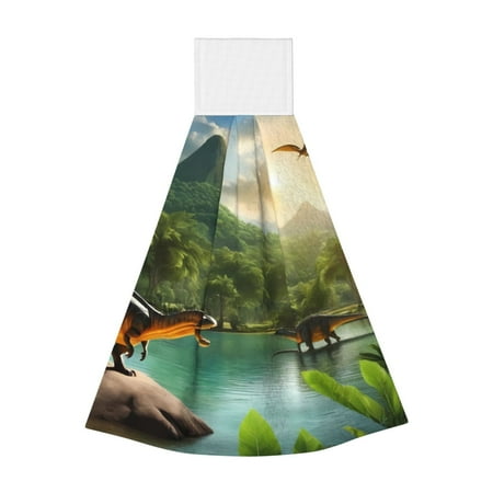 

Sikiie Lake Forest Dinosaur Hand Towel with Loop Hanging Towel Absorbent Tie Towels for Kitchen Tea Bar Bathroom Decor