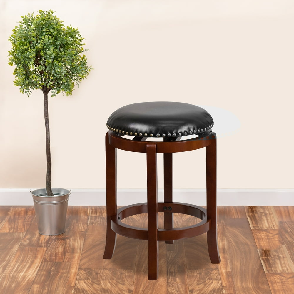 Flash Furniture 24'' High Backless Light Cherry Wood Counter Height Stool with Black LeatherSoft 