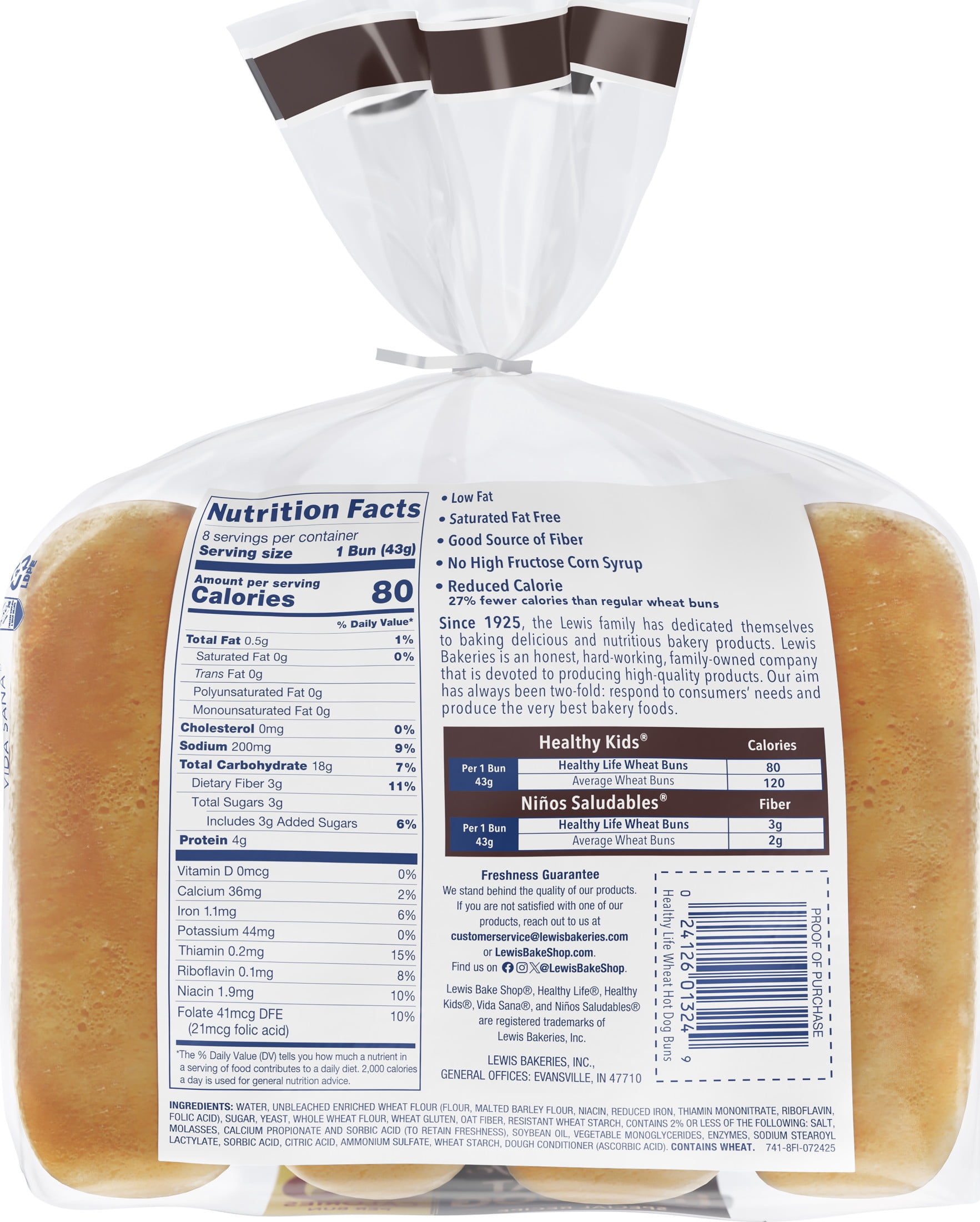 Lewis Bake Shop Healthy Life Wheat Hot Dog Buns, 12 oz, 8 Count