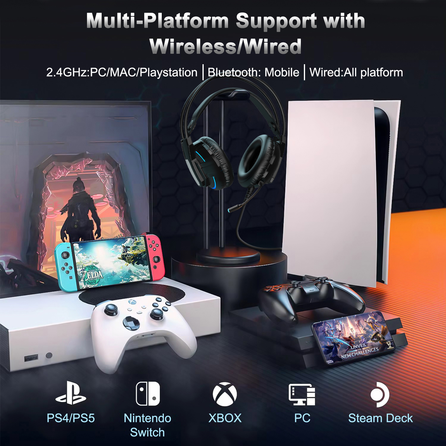Cshidworld Gaming Headset with 7.1 Surround Sound & LED Light photo 3